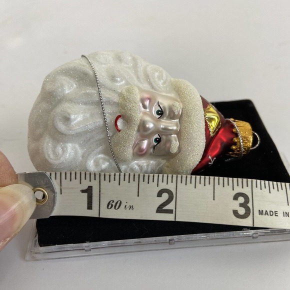 NIP Macys Holiday Lane Santa Head Christmas Ornament 3” Molded Glass Handmade - Picture 7 of 8